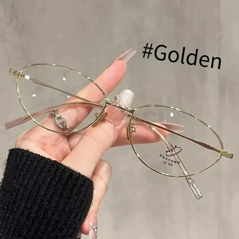 New High-end Ultra-light Reading Glasses Anti-blue Light Oval Metal Frame Presbyopia Glasses 0+1.0+1.5+2.0+2.5+3.0+3.5+4.0