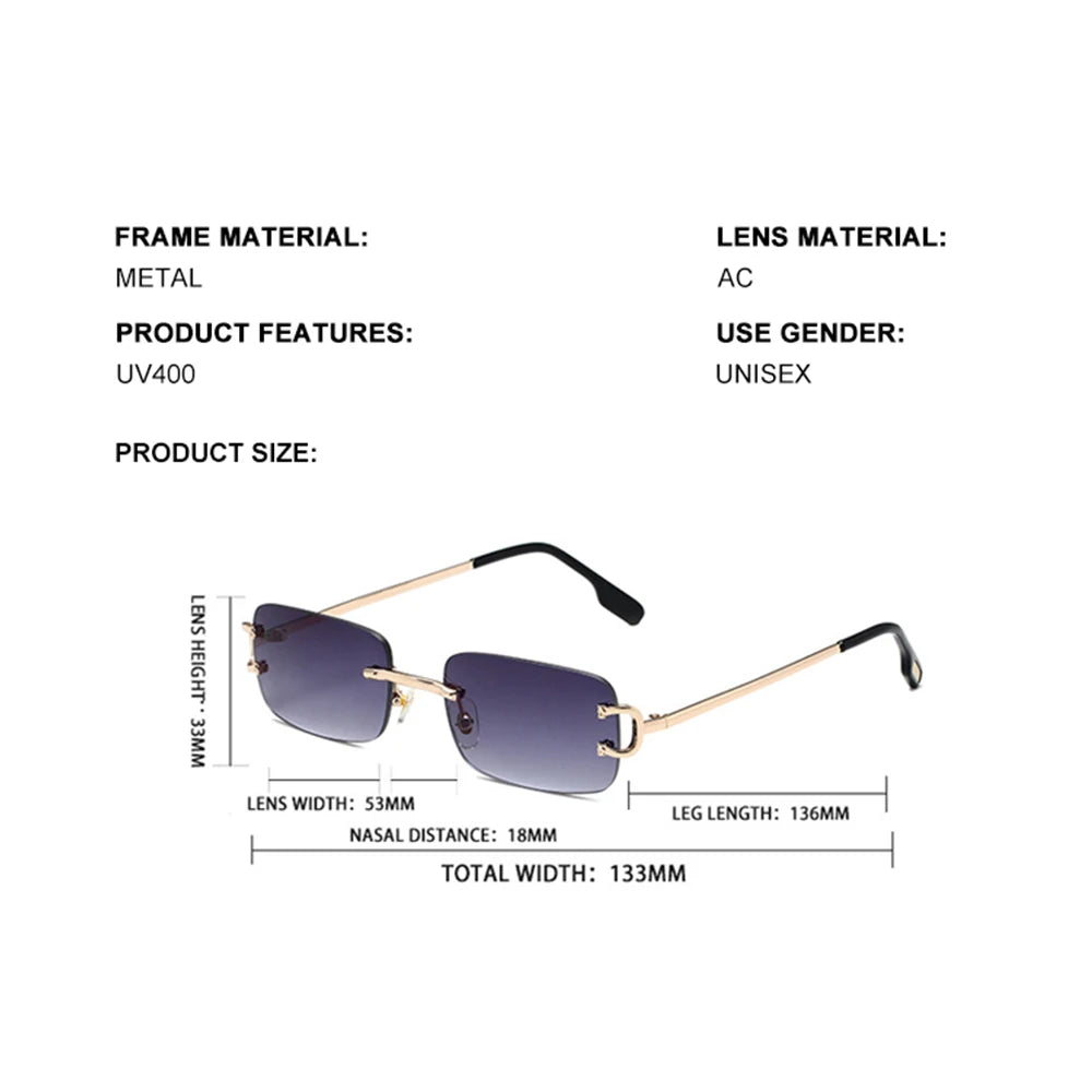 DDDLONG Fashion Small Metal Retro Rimless Sunglasses Women Classical Vintage Punk Sun Glasses Shades For Men Eyewear D459
