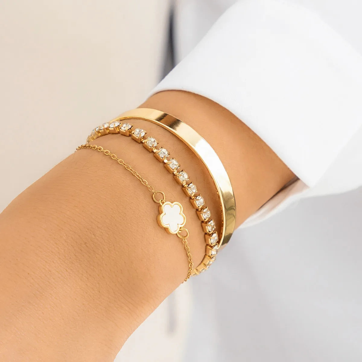 3Pcs/Set Hip Hop Retro Sparking Rhinestone Chain Bracelet for Women Minimalist Geometry Flower Bangles Trend Girls Jewelry Gifts