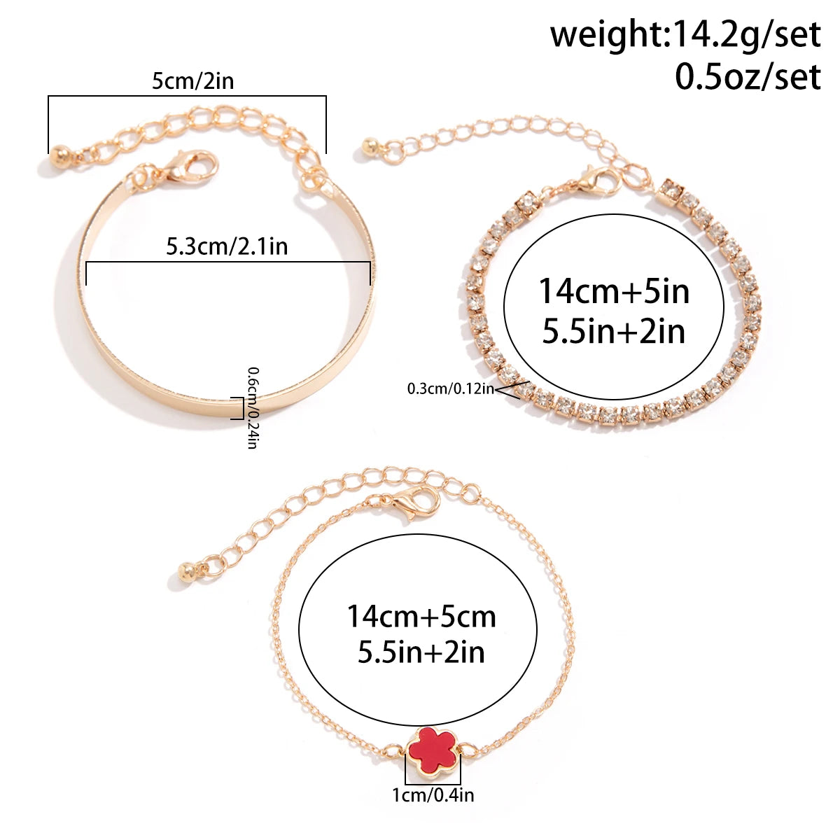 3Pcs/Set Hip Hop Retro Sparking Rhinestone Chain Bracelet for Women Minimalist Geometry Flower Bangles Trend Girls Jewelry Gifts