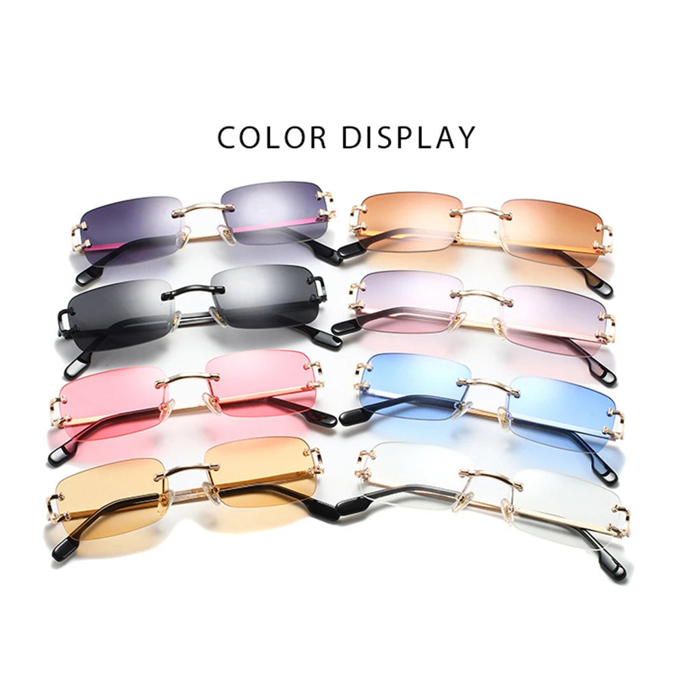 DDDLONG Fashion Small Metal Retro Rimless Sunglasses Women Classical Vintage Punk Sun Glasses Shades For Men Eyewear D459