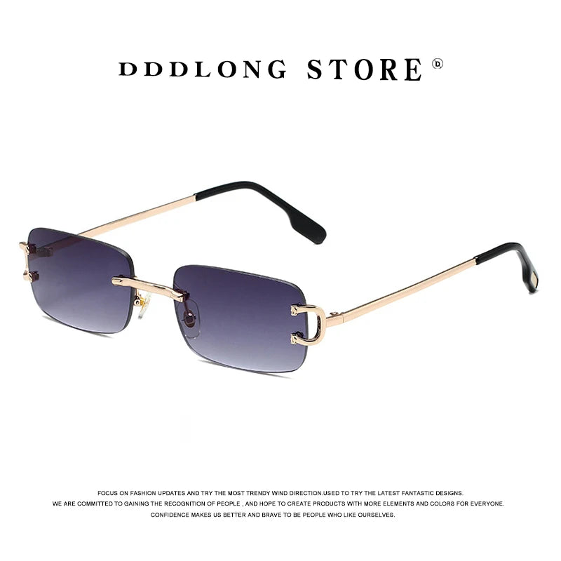 DDDLONG Fashion Small Metal Retro Rimless Sunglasses Women Classical Vintage Punk Sun Glasses Shades For Men Eyewear D459