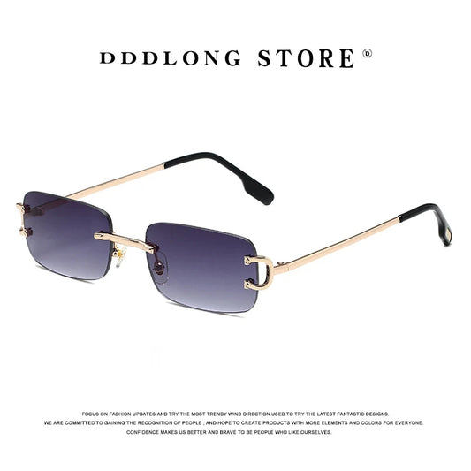 DDDLONG Fashion Small Metal Retro Rimless Sunglasses Women Classical Vintage Punk Sun Glasses Shades For Men Eyewear D459