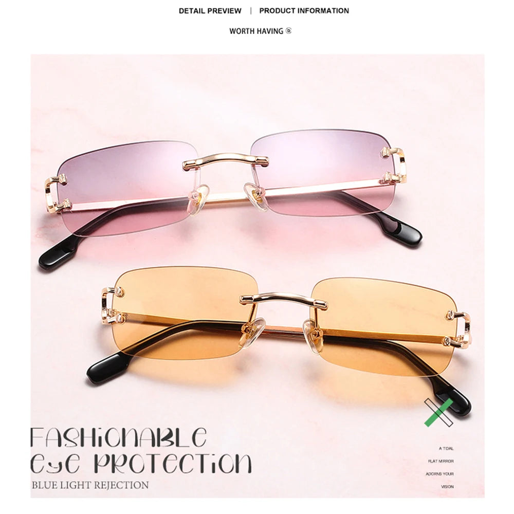 DDDLONG Fashion Small Metal Retro Rimless Sunglasses Women Classical Vintage Punk Sun Glasses Shades For Men Eyewear D459