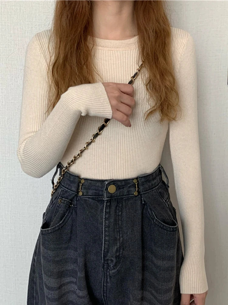 2026 New Women Sweater Autumn Winter Long Sleeve Pullover Basic Top Fashion O-neck Elastic Female Winter Solid Knitted Jumper