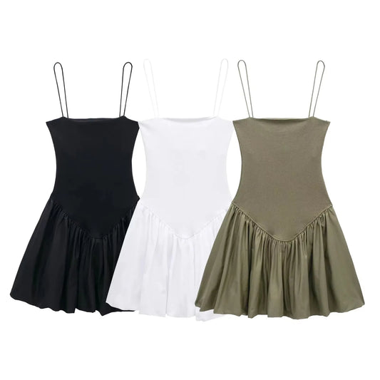 HH Women Vintage Solid Mini Dress Cami Ball Gown Dresses Slash Neck Sleeveless Summer Female Fashion Casual Dress Vestidos